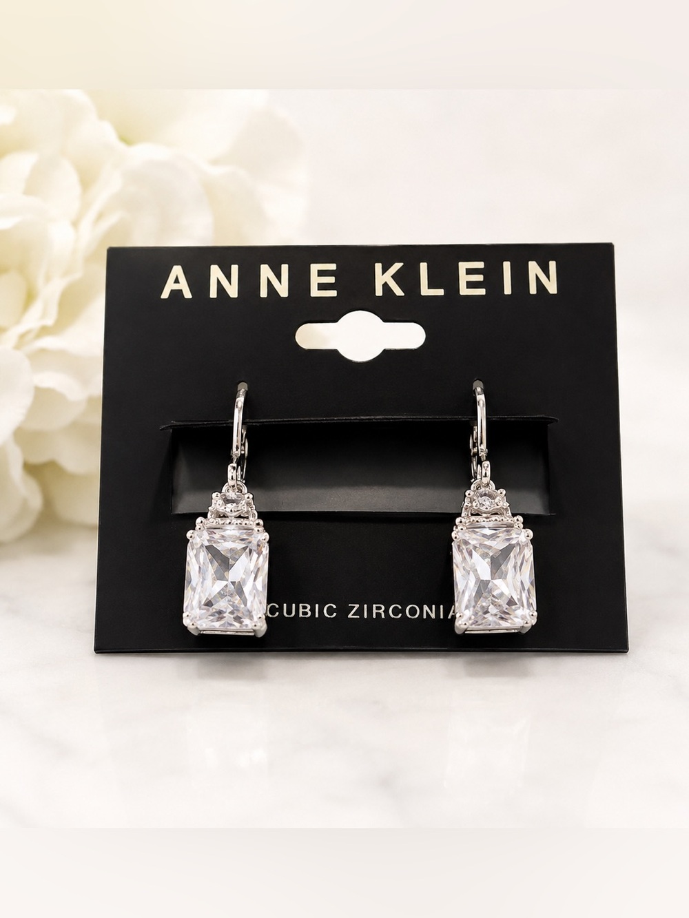 Anne Klein Silver-Tone Cubic Zirconia Leverback Earring/NWT